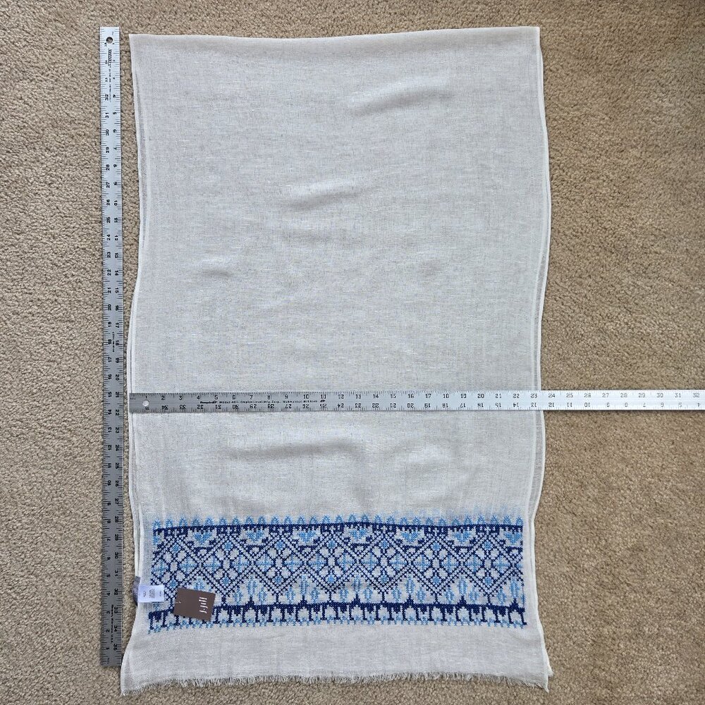 NWT J. Jill Needlepoint Embroidered Linen Cotton Blend Scarf